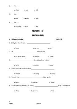 Class 1 English Annual Exam Paper | PDF | Language Arts & Discipline ...