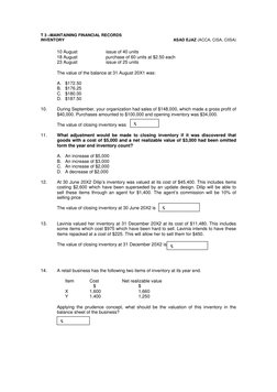 T 3 –MAINTAINING FINANCIAL RECORDS 
INVENTORY 
 
ASAD EJAZ (ACCA, CISA, CIISA) 
 
10 August 
 
issue of 40 units 
18 August