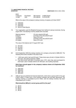 T 3 –MAINTAINING FINANCIAL RECORDS 
INVENTORY 
 
ASAD EJAZ (ACCA, CISA, CIISA) 
 
20X3 
1 February 
Purchased 
300 engines 
a