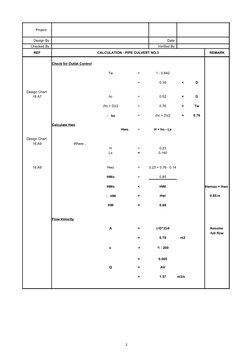 2
Project    :
Design By :
Date :
Checked By :
Verified By :
REF
CALCULATION : PIPE CULVERT NO.3
REMARK
Check for Outlet Con