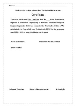 2 | P a g e  
 
Maharashtra State Board of Technical Education  
Certificate 
This is to certify that Mr. Om Gole Roll No