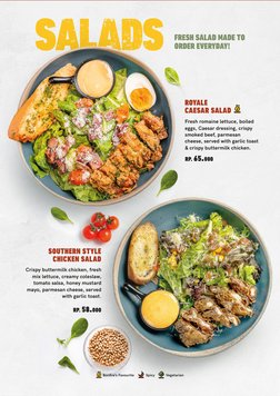 Bonﬁre’s Favourite
Vegetarian
Spicy
Fresh romaine lettuce, boiled 
eggs, Caesar dressing, crispy 
smoked beef, parmesan 
chee