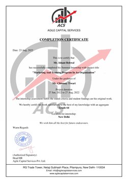 AGILE CAPITAL SERVICES
COMPLETION CERTIFICATE
Date: 23 Aug, 2022
This is to certify that 
Mr. Ishant Behwal
has successfully