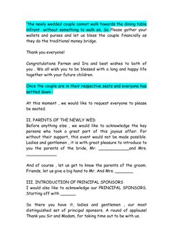 “the newly wedded couple cannot walk towards the dining table
infront  without something to walk on, So  Please gather your
w