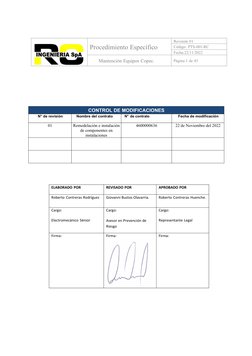 Procedimiento Específico
Revisión 01
Código: PTS-001-RC
Fecha:22/11/2022
Mantención Equipos Copec.
Página 1 de 43
CONTROL DE