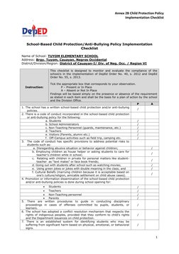 Child Protection Rosh Checklist Annex 2B Child Protection Policy Implementation Checklist | PDF ...