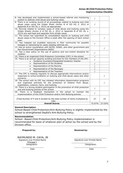 Child Protection Rosh Checklist Annex 2B Child Protection Policy Implementation Checklist | PDF ...