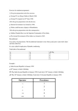 Exercise for students(assignment): 
1) For given proposition write the converse. 
p: George IV was King of India in March 194