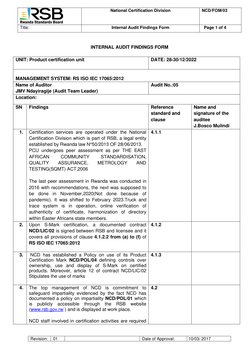 National Certification Division 
NCD/FOM/03 
 
Title:  
Internal Audit Findings Form 
  Page 1 of 4 
 
 Revision: 
01 
 
Da