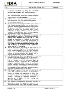 National Certification Division 
NCD/FOM/03 
 
Title:  
Internal Audit Findings Form 
  Page 2 of 4 
 
 Revision: 
00 
 
Da