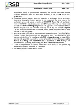 National Certification Division 
NCD/FOM/03 
 
Title:  
Internal Audit Findings Form 
  Page 4 of 4 
 
 Revision: 
00 
 
Da