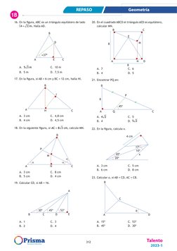 REPASO
Geometría
Talento
2023-1
312
1B
16.	En la figura, ABC es un triángulo equilátero de lado 
4
3
+
(
)m. Halla AD.
E
A
≈3