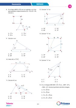 REPASO
Geometría
Talento
2023-1
311
1B
8.	 En la figura ABCD y CFG son un cuadrado y un trián­
gulo equilátero respectivament