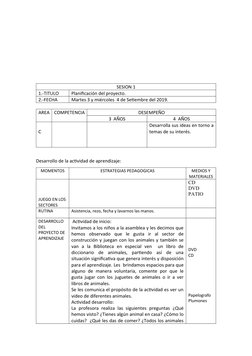 SESION 1
1.-TITULO
Planificación del proyecto.
2.-FECHA
Martes 3 y miércoles  4 de Setiembre del 2019.
AREA
COMPETENCIA
DESEM
