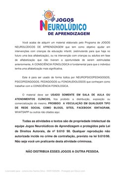 Você acaba de adquirir um material elaborado pelo Programa de JOGOS 
NEUROLÚDICOS DE APRENDIZAGEM que tem c