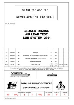 SIRRI  "A"  and  "E"
DEVELOPMENT  PROJECT
DPG  PLATFORM
CLOSED  DRAINS
AIR LEAK TEST
 SUB-SYSTEM  2301
03
10/09/97
RT
Approve