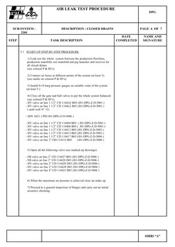 AIR LEAK TEST PROCEDURE
 
DPG
 
SUB-SYSTEM :
2301
DESCRIPTION : CLOSED DRAINS
PAGE  6  OF  7   
STEP
TASK DESCRIPTION
DATE