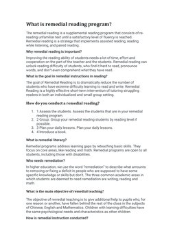 What is remedial reading program? 
The remedial reading is a supplemental reading program that consists of re- 
reading unfam
