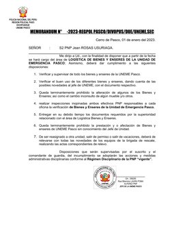 POLICIA NACIONAL DEL PERU
REGION POLICIAL PASO
DIVOPUS/DUE
UNEME PASCO
___________________________
OA - 399285
Raul Bilarmino