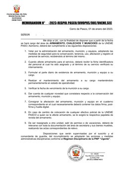 POLICIA NACIONAL DEL PERU
REGION POLICIAL PASO
DIVOPUS/DUE
UNEME PASCO
___________________________
OA - 399285
Raul Bilarmino