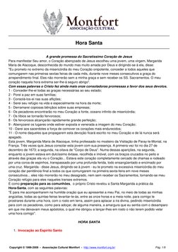 (http://www.montfort.org.br/)Hora Santa
A grande promessa do Sacratíssimo Coração de Jesus
Para manifestar Seu amor, o Coraç