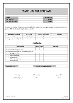 Water Leak Test Certificate Report | PDF