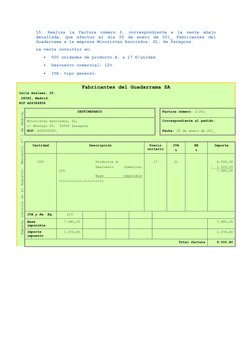 15. Realiza la factura número 2, correspondiente a la venta abajo 
detallada, que efectuó el día 25 de enero de 201_ Fabrican