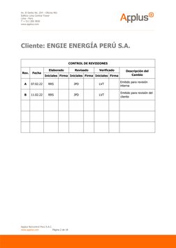 Av. El Derby No. 254 – Oficina 901
Edificio Lima Central Tower
Lima - Perú
T + 511 200 3830
www.applus.com
Cliente: ENGIE ENE
