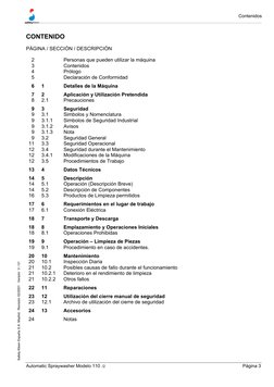 Automatic Spraywasher Modelo 110  /2
Página 3
Safety-Kleen España S.A. Madrid.⋅ Revisión 02/2001 ⋅ Versión  V / 01 
CONTENIDO