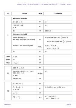 MARK SCHEME – GCSE MATHEMATICS – NEW PRACTICE PAPER SET 1 – PAPER 3 HIGHER  
 
Version 1.0 
Page 5 
 
Q 
Answer 
Mark 
Comm