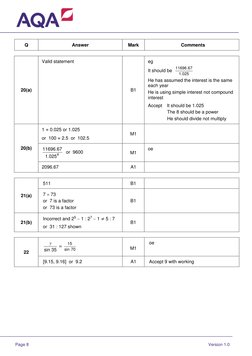 Page 8 
Version 1.0 
 
Q 
Answer 
Mark 
Comments 
 
20(a) 
Valid statement 
B1 
eg 
It should be  
025
.
1
67
.
11696