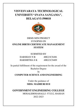 VISVESVARAYA TECHNOLOGICAL 
UNIVERSITY “JNANA SANGAMA”, 
BELAGAVI-590018 
 
 
DBMS MINI PROJECT 
SYNOPSIS ON 
ONLINE BIRTH CE
