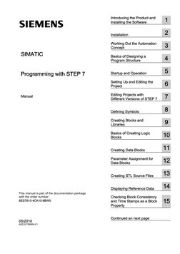 SIMATIC 
  
Programming with STEP 7 
Manual 
05/2010 
A5E02789666-01 
This manual is part of the documentation package