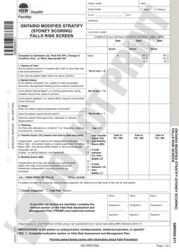 Stratefy Fall Risk Score Ontario Modified Stratify Falls Risk Tool | PDF