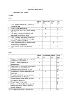 Metacognition and Study Habits Assessment | PDF | Metacognition ...
