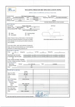 (RLlNJ 
PRE-WELDING PROCEDURE SPECIFICATION (WPS) 
(QW-482 ; Section IX of ASME Boller and Pressure Vessel Code) 
Company Nam