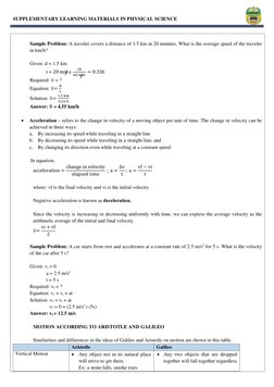 SUPPLEMENTARY LEARNING MATERIALS IN PHYSICAL SCIENCE
/
/
Sample Problem: A traveler covers a distance of 1.5 km