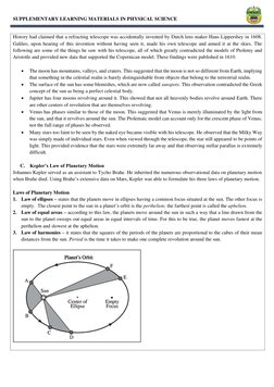 SUPPLEMENTARY LEARNING MATERIALS IN PHYSICAL SCIENCE
History had claimed that a refracting telescope was accidentall