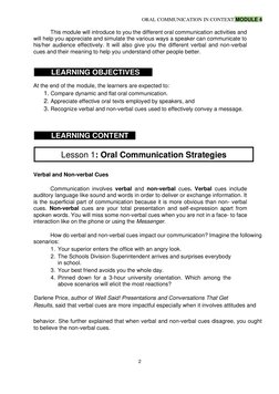 ORAL COMMUNICATION IN CONTEXT MODULE 4   
  
2  
  
This module will introduce to you the different oral communication act