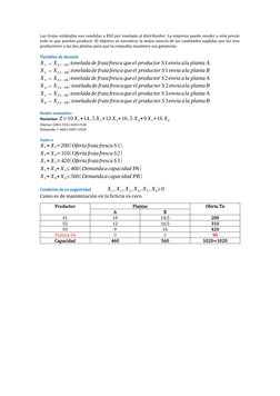 Las frutas enlatadas son vendidas a $50 por tonelada al distribuidor. La empresa puede vender a este precio
todo lo que puede