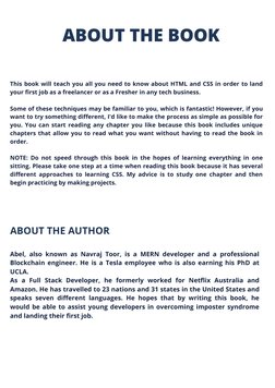 ABOUT THE BOOK

ABOUT THE AUTHOR
This book will teach you all you need to know about HTML and CSS in order to land
your first