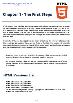 3 / 85
Chapter 1 - The First Steps
THE ULTIMATE GUIDE TO MASTER HTML AND CSS
BY ABEL
HTML stands for Hyper Text Markup Langua