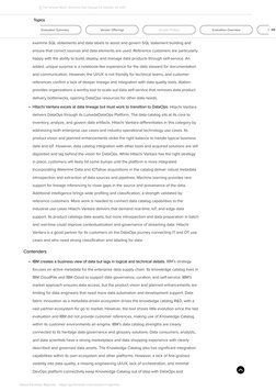 planned enhancements focus on analytics professionals and data stewards. Alation’s
customers are loyal, but limited capabilit