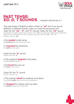 5
MASTERCLASS
JUST SAY IT! 1
PAST TENSE: 
ED, D, T SOUNDS
The past tense in English is often written as “ed” but it can sound