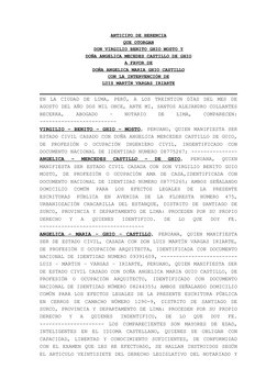 ANTICIPO DE HERENCIA
QUE OTORGAN
DON VIRGILIO BENITO GHIO MOSTO Y
DOÑA ANGELICA MECEDES CASTILLO DE GHIO
A FAVOR DE
DOÑA ANGE