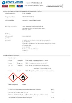 HOJA DE DATOS DE SEGURIDAD 
Aceite Aflojatodo (WS400, WS235, WS110)