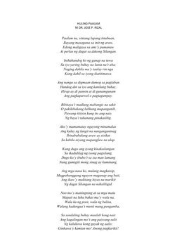 HULING PAALAM
NI DR. JOSE P. RIZAL
Paalam na, sintang lupang tinubuan,
Bayang masagana sa init ng araw,
Edeng maligaya sa ami