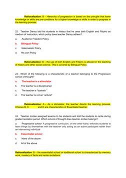               Rationalization: B – Hierarchy of progression is based on the principle that lower
knowledge or skills are pre-