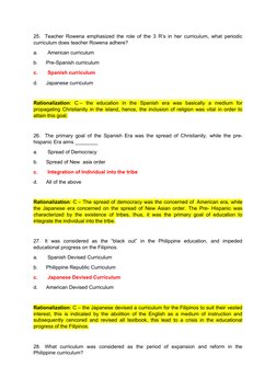 25.   Teacher Rowena emphasized the role of the 3 R’s in her curriculum, what periodic
curriculum does teacher Rowena adhere?