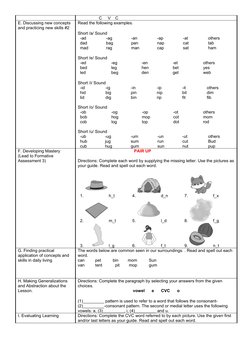 Cvc Pattern Topic Grade 2 CVC Pattern Lesson Plan for Grade 2 | PDF